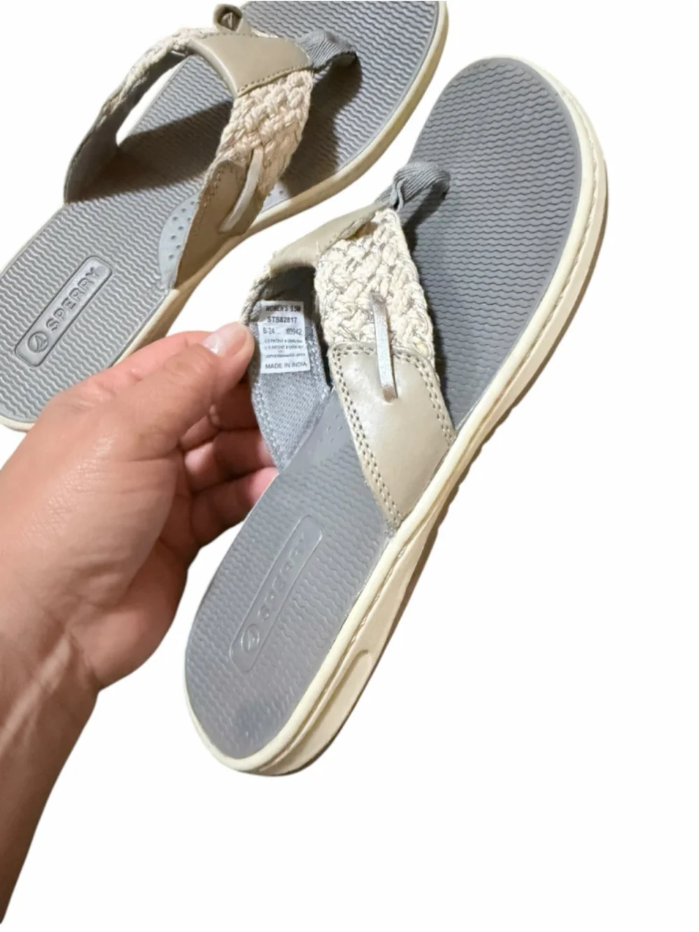 Women's Sperry Gray & Beige Braided Thong Sandals Size 5.5M